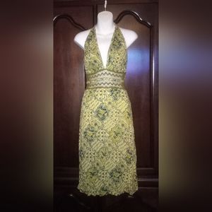 Green print halter dress